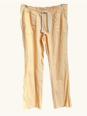 Roxy Linen Blend Pants yellow Drawstring Wide Leg Beachy Casual Size L